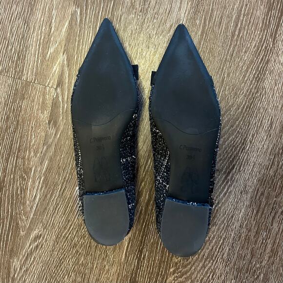C. Paravano Aida Tweed Pointed Toe Flats Black Gold Metal Bow US 9 Workwear EUC - Picture 12 of 16
